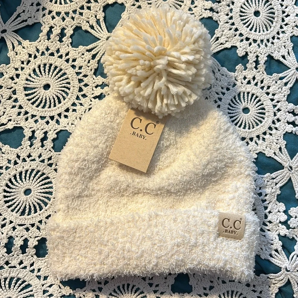 C.C baby super soft‎ beanie with poms cream